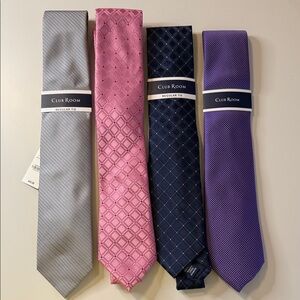 Club Room Men’s Tie Bundle NWT 4 Pack Gray Pink Navy Purple Classic‎ Gift